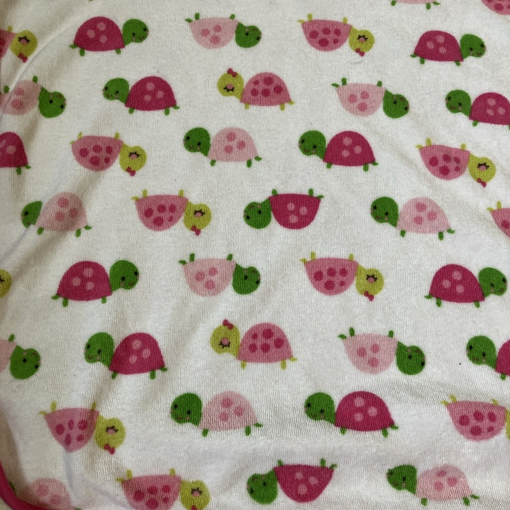 Just One You Baby Blanket Pink Green Turtle White Terry Cloth Receiving Swaddle